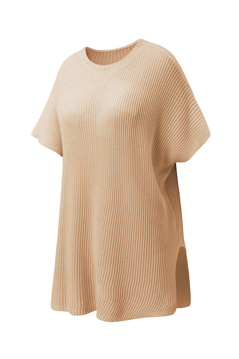 Wholesale Apricot Side Slit Short Sleeve Oversized Sweater