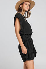 Black Casual Loose Drawstring Waist Short Sleeve Romper