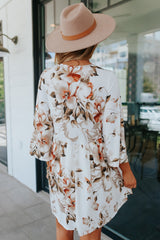 White Floral Print V Neck Flutter Half Sleeve Empire Waist Dress