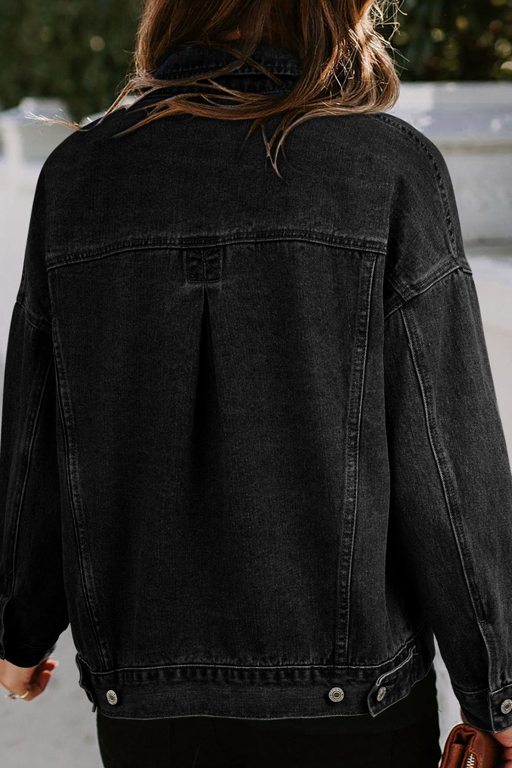 Black Washed Oversized Pocketed Denim Jacket