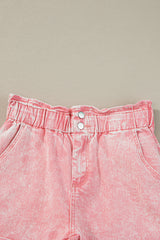 Dusty Pink Vintage Washed Frilled High Waist Denim Shorts