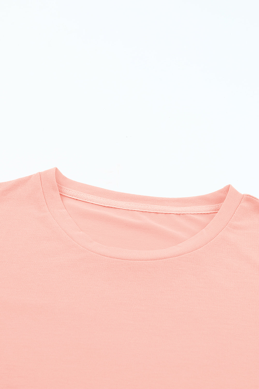 Pink Solid Color Basic Crew Neck Plain Tee