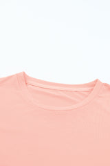 Pink Solid Color Basic Crew Neck Plain Tee