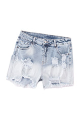 Light Blue Bleached Wash Distressed Denim Shorts