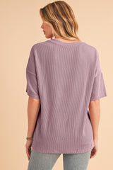 Valerian Ribbed V Neck Pocket Drop Sleeve T-Shirt