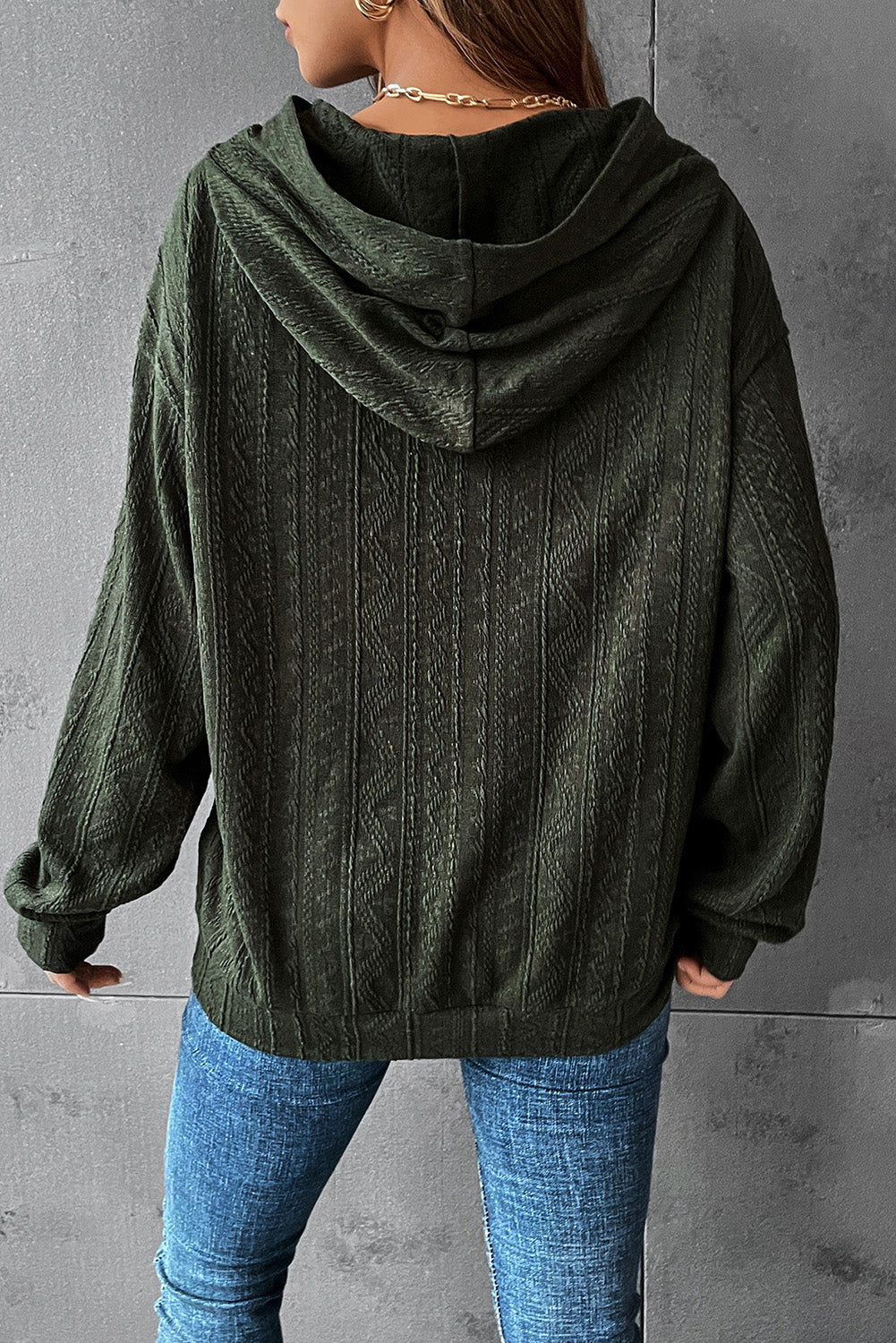 Duffel Green Casual Ribbed Knit Hooded Sweatshirt